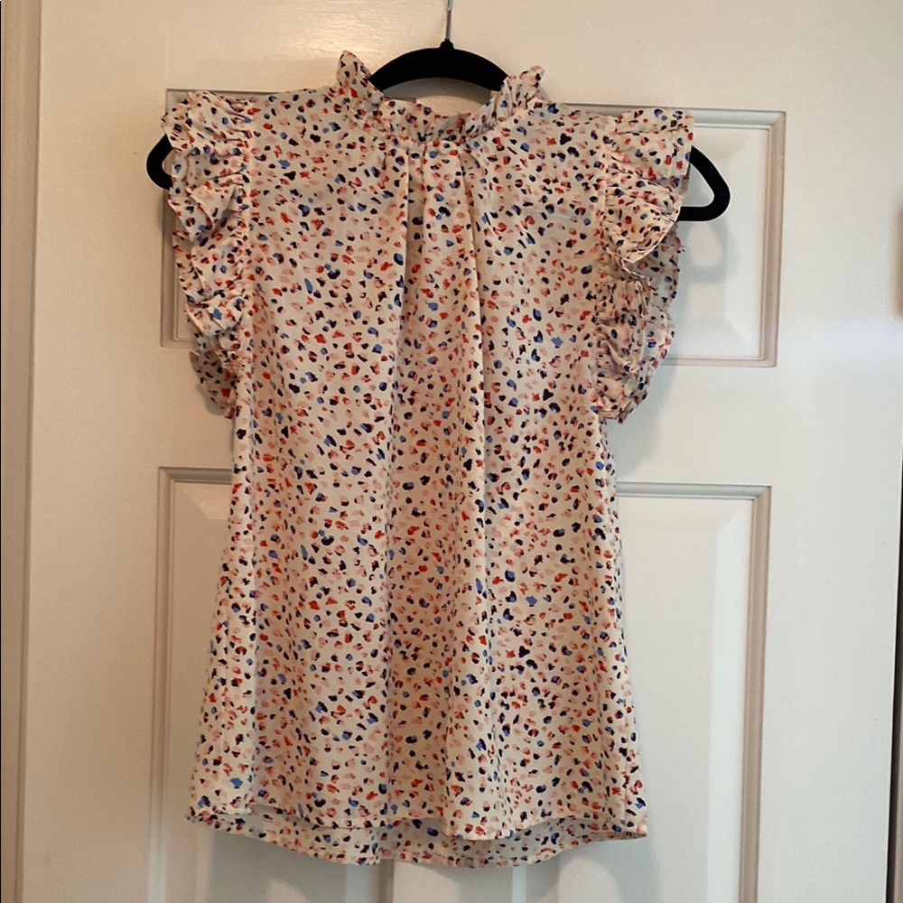THML Cute ruffle neck shirt with keyhole back closure
